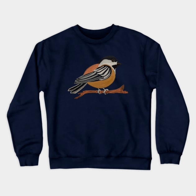 Primitive Chickadee Bird on Branch Crewneck Sweatshirt by NaturalDesign